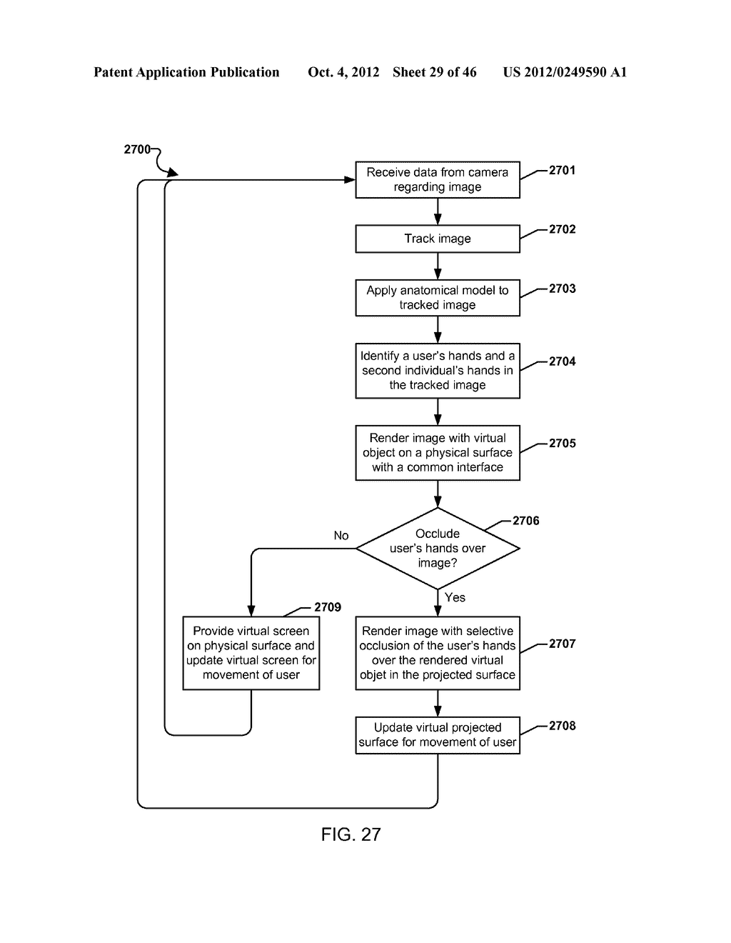 SELECTIVE HAND OCCLUSION OVER VIRTUAL PROJECTIONS ONTO PHYSICAL SURFACES     USING SKELETAL TRACKING - diagram, schematic, and image 30