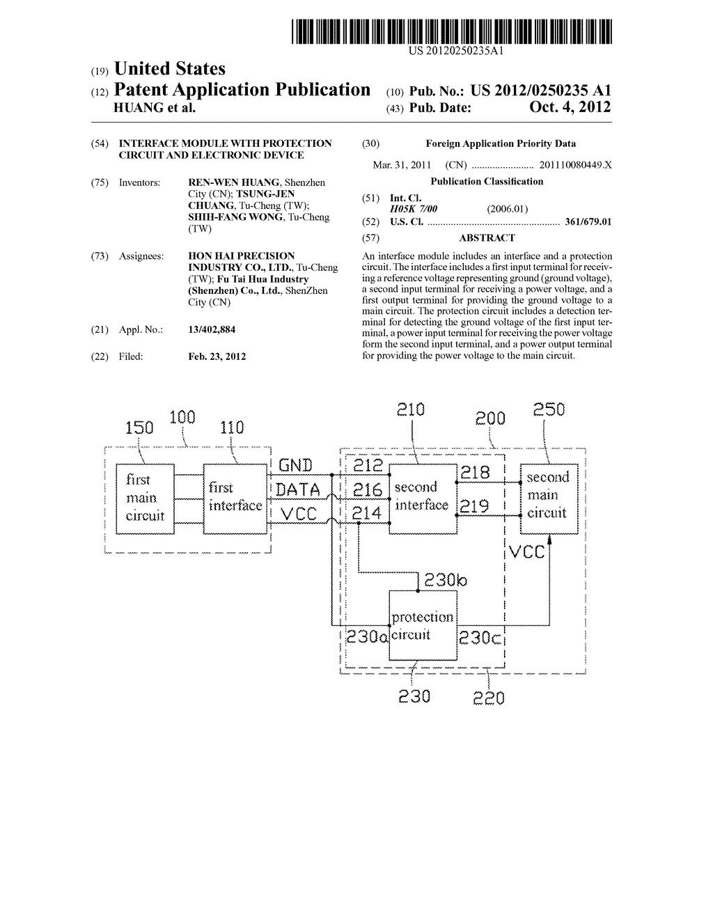 INTERFACE MODULE WITH PROTECTION CIRCUIT AND ELECTRONIC DEVICE - diagram, schematic, and image 01