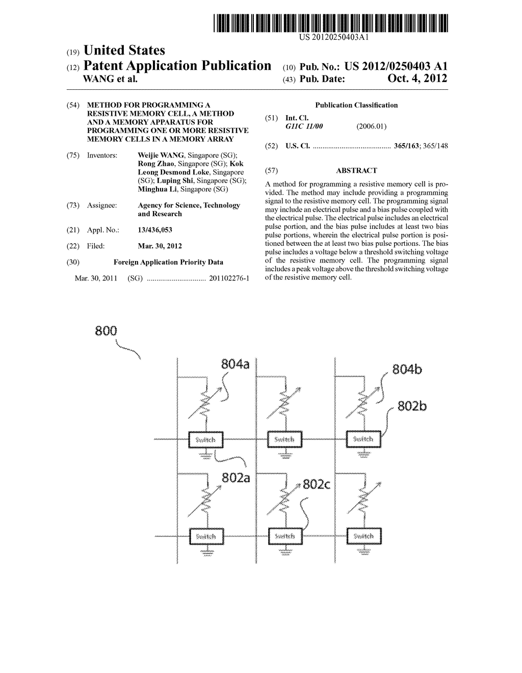 Method for Programming A Resistive Memory Cell, A Method And A Memory     Apparatus For Programming One Or More Resistive Memory Cells In A Memory     Array - diagram, schematic, and image 01