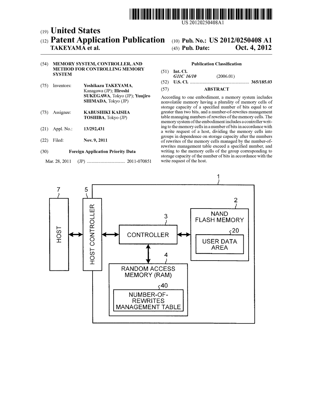 MEMORY SYSTEM, CONTROLLER, AND METHOD FOR CONTROLLING MEMORY SYSTEM - diagram, schematic, and image 01