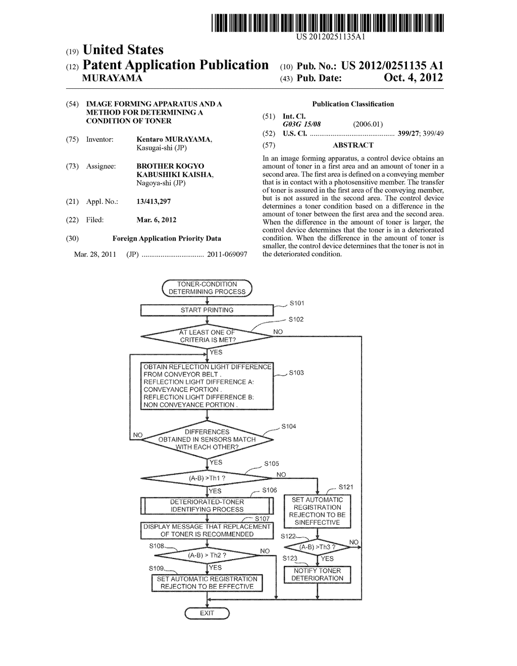 Image Forming Apparatus and a Method for Determining a Condition of Toner - diagram, schematic, and image 01