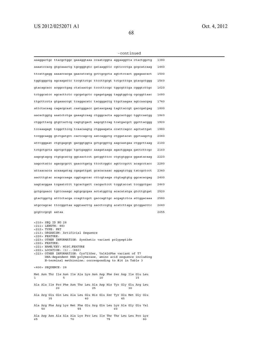 T7 RNA POLYMERASE VARIANTS WITH CYSTEINE-SERINE SUBSTITUTIONS - diagram, schematic, and image 72