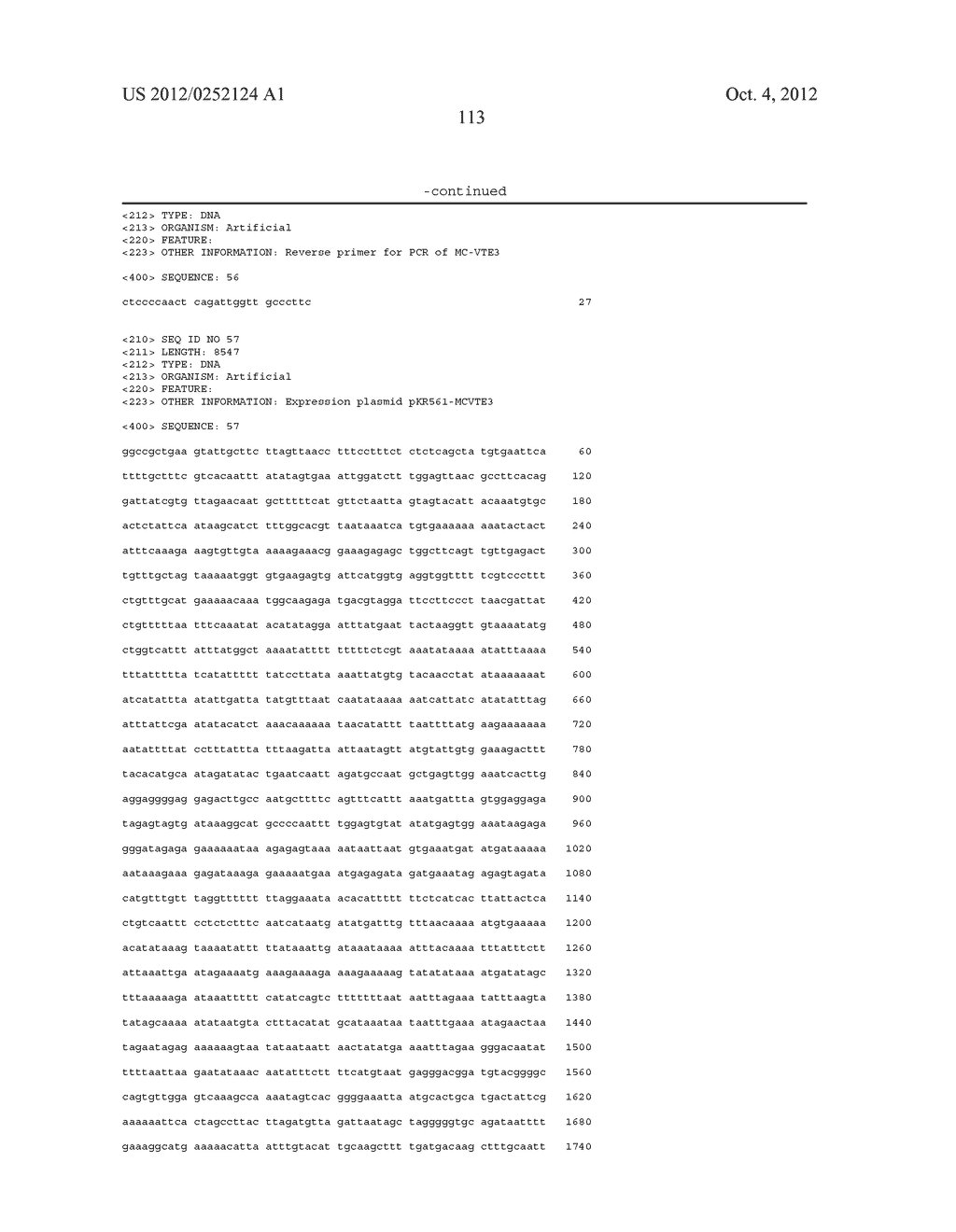 COMPOSITIONS AND METHODS FOR ALTERING ALPHA- AND BETA-TOCOTRIENOL CONTENT     USING MULTIPLE TRANSGENES - diagram, schematic, and image 120