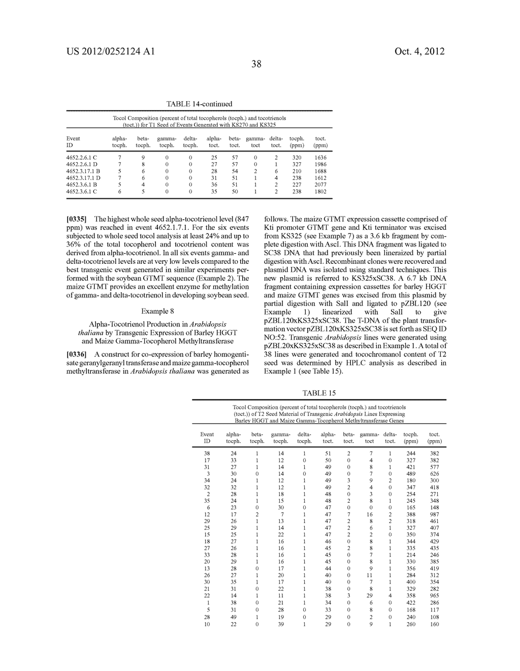 COMPOSITIONS AND METHODS FOR ALTERING ALPHA- AND BETA-TOCOTRIENOL CONTENT     USING MULTIPLE TRANSGENES - diagram, schematic, and image 45