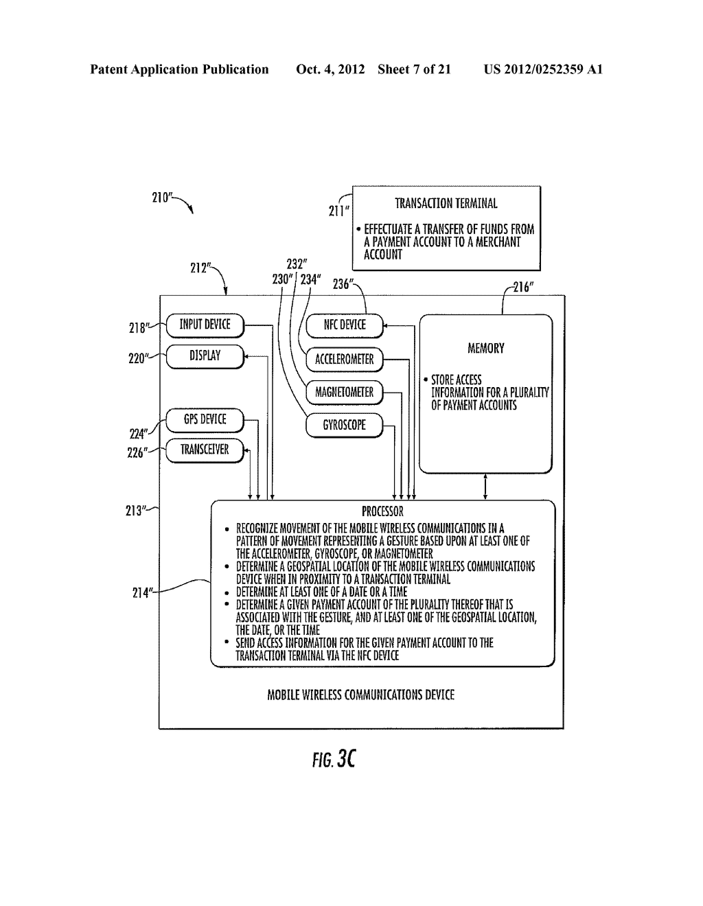 MOBILE WIRELESS COMMUNICATIONS DEVICE FOR SELECTING A PAYMENT ACCOUNT TO     USE WITH A PAYMENT PROCESSING SYSTEM BASED UPON A MOVEMENT SENSOR OR     IMAGE SENSOR AND ASSOCIATED METHODS - diagram, schematic, and image 08