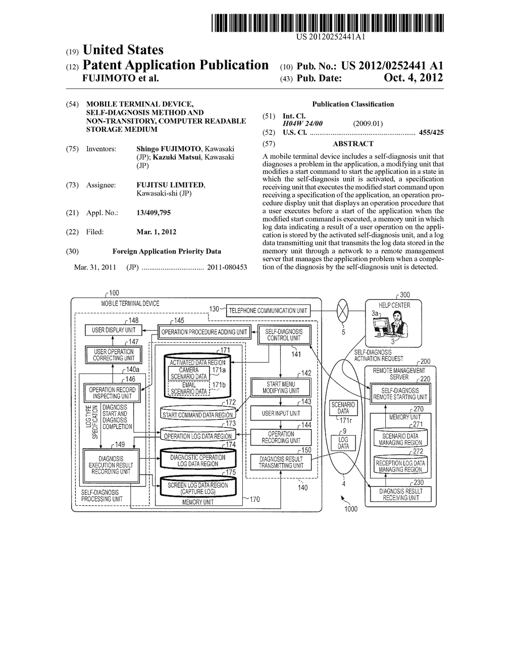 MOBILE TERMINAL DEVICE, SELF-DIAGNOSIS METHOD AND NON-TRANSITORY, COMPUTER     READABLE STORAGE MEDIUM - diagram, schematic, and image 01