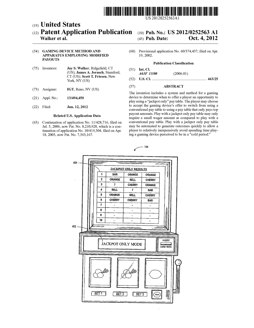 GAMING DEVICE METHOD AND APPARATUS EMPLOYING MODIFIED PAYOUTS - diagram, schematic, and image 01