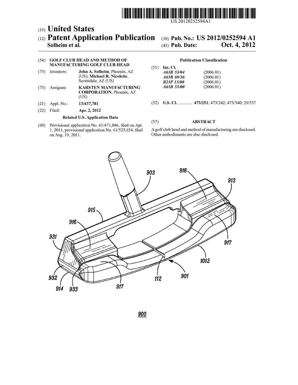 GOLF CLUB HEAD AND METHOD OF MANUFACTURING GOLF CLUB HEAD - diagram, schematic, and image 01