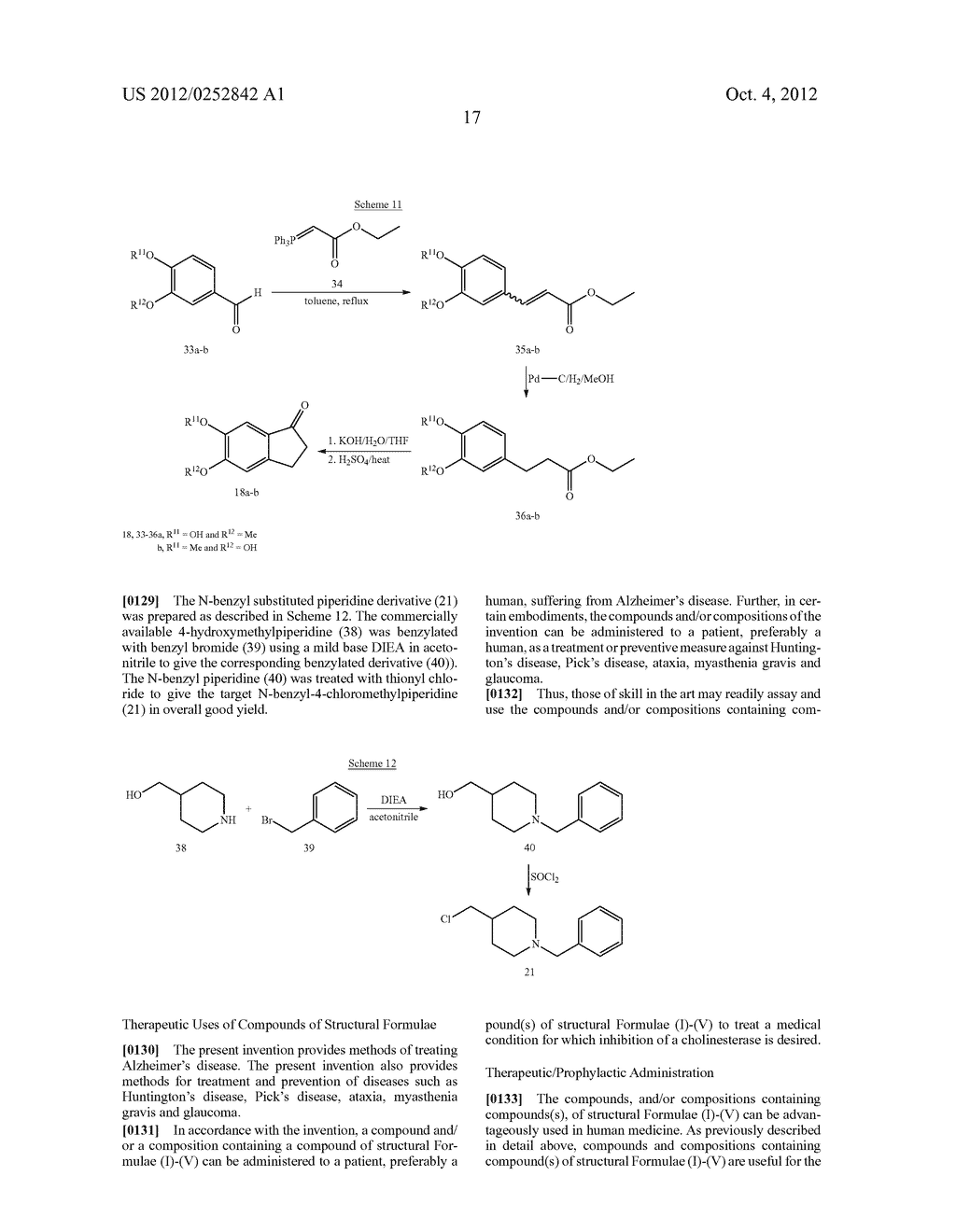 COMPOSITIONS, SYNTHESIS, AND METHODS OF USING INDANONE BASED     CHOLINESTERASE INHIBITORS - diagram, schematic, and image 18