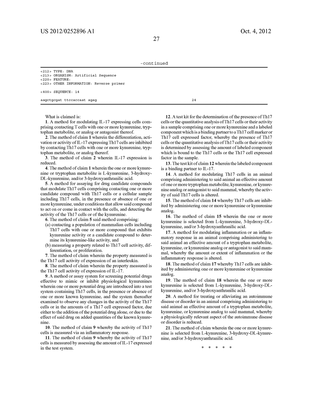 METHODS AND COMPOSITIONS FOR MODULATION OF T-CELLS VIA THE KYNURENINE     PATHWAY - diagram, schematic, and image 41