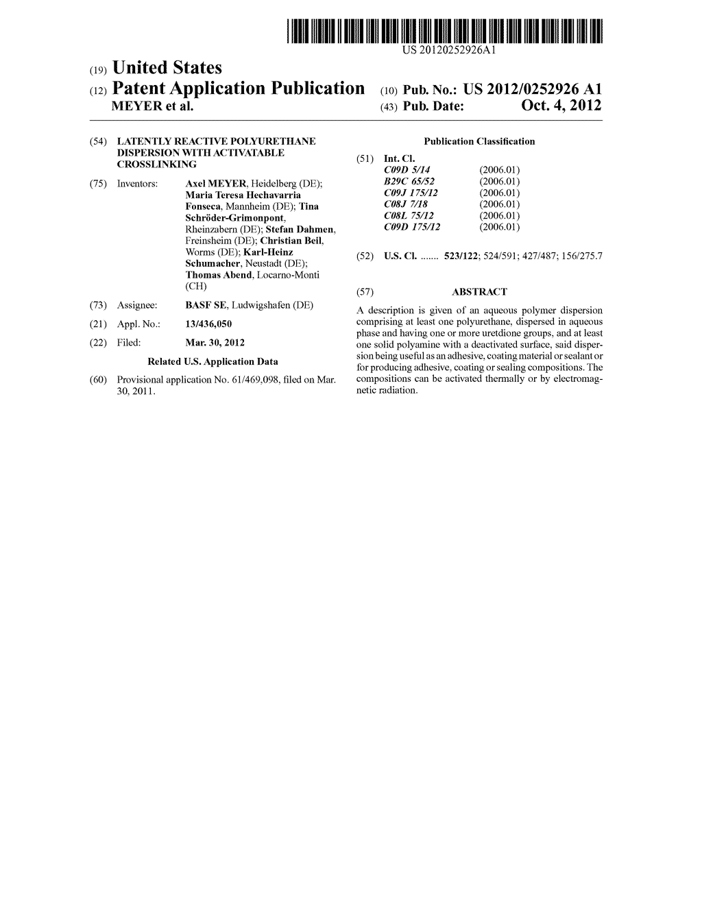 LATENTLY REACTIVE POLYURETHANE DISPERSION WITH ACTIVATABLE CROSSLINKING - diagram, schematic, and image 01