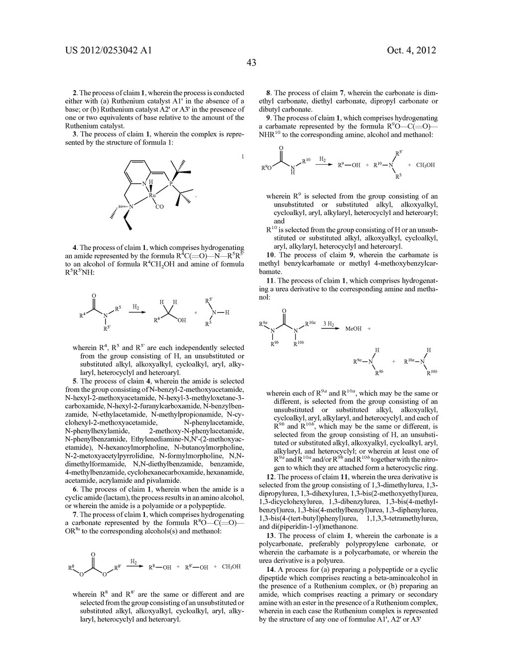 USE OF RUTHENIUM COMPLEXES FOR FORMATION AND/OR HYDROGENATION OF AMIDES     AND RELATED CARBOXYLIC ACID DERIVATIVES - diagram, schematic, and image 51