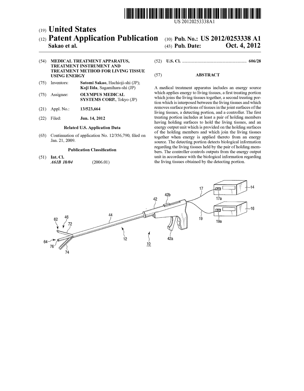 MEDICAL TREATMENT APPARATUS, TREATMENT INSTRUMENT AND TREATMENT METHOD FOR     LIVING TISSUE USING ENERGY - diagram, schematic, and image 01