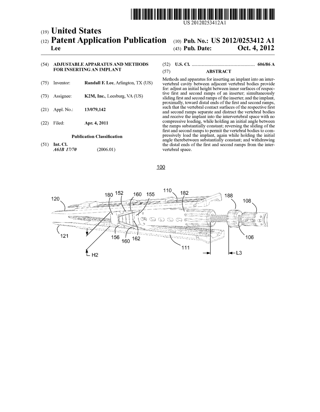 ADJUSTABLE APPARATUS AND METHODS FOR INSERTING AN IMPLANT - diagram, schematic, and image 01