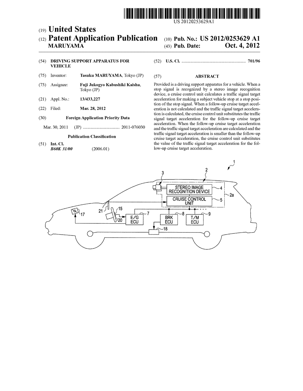 DRIVING SUPPORT APPARATUS FOR VEHICLE - diagram, schematic, and image 01