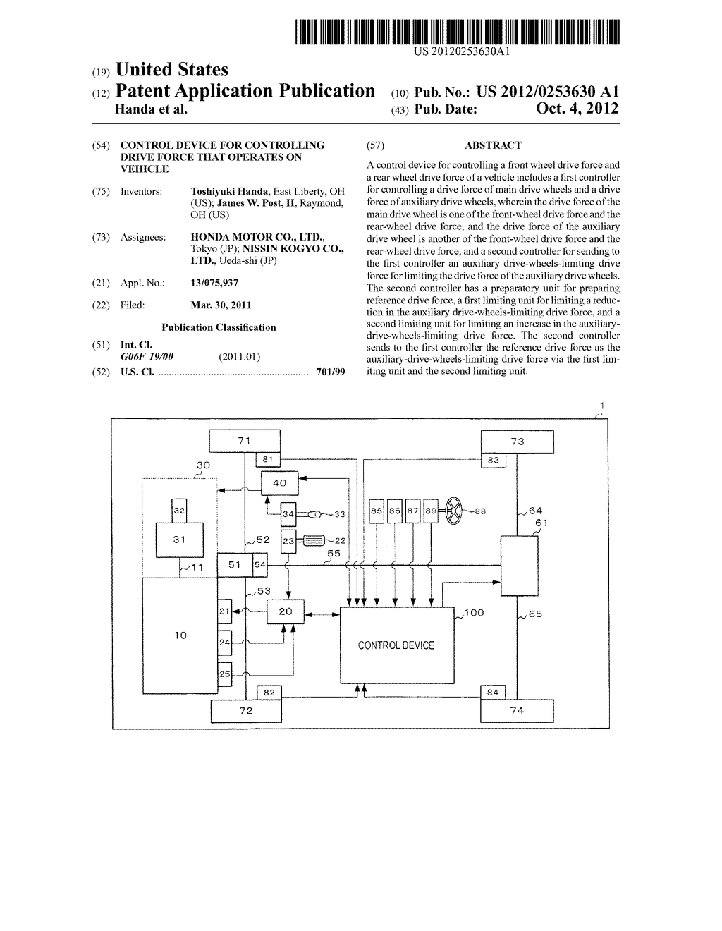 CONTROL DEVICE FOR CONTROLLING DRIVE FORCE THAT OPERATES ON VEHICLE - diagram, schematic, and image 01