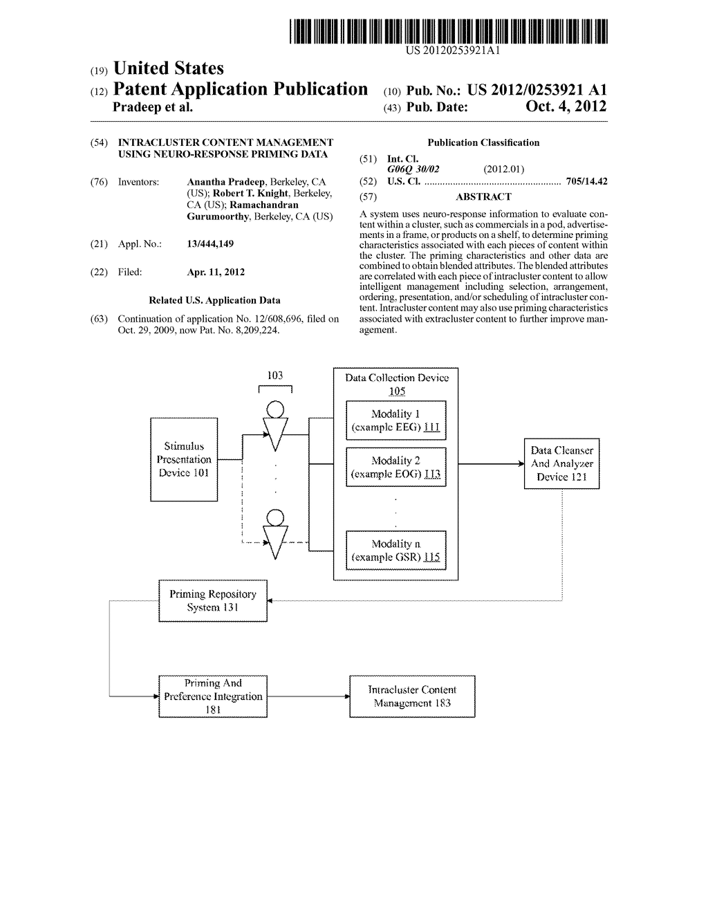 INTRACLUSTER CONTENT MANAGEMENT USING NEURO-RESPONSE PRIMING DATA - diagram, schematic, and image 01