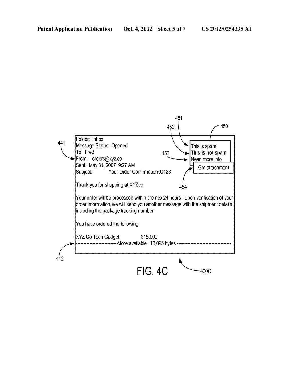 SYSTEM AND METHOD FOR DELIVERING VARIABLE SIZE MESSAGES BASED ON SPAM     PROBABILITY - diagram, schematic, and image 06