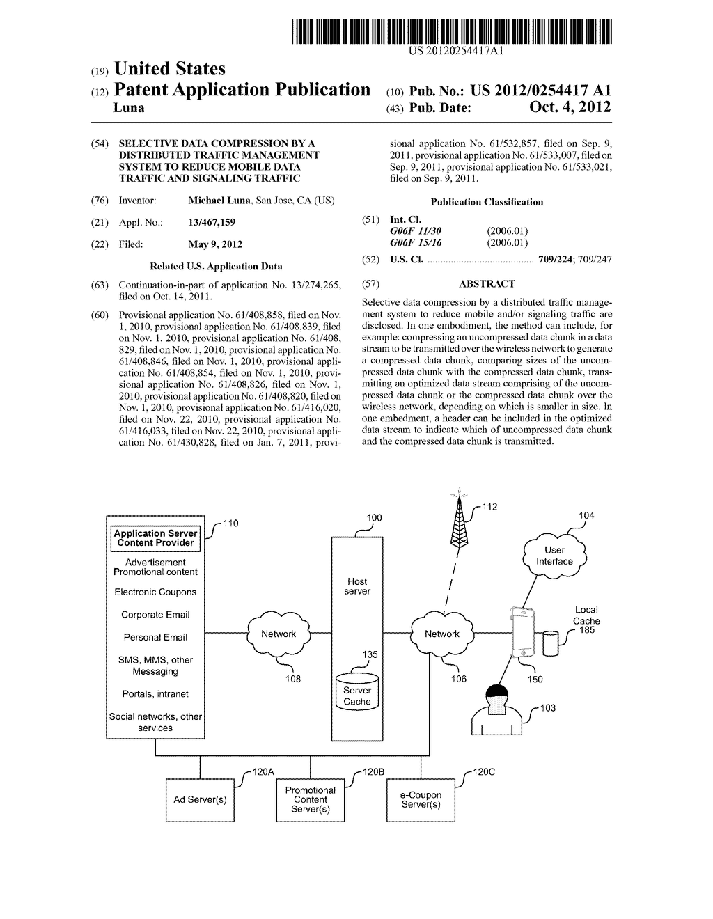 SELECTIVE DATA COMPRESSION BY A DISTRIBUTED TRAFFIC MANAGEMENT SYSTEM TO     REDUCE MOBILE DATA TRAFFIC AND SIGNALING TRAFFIC - diagram, schematic, and image 01