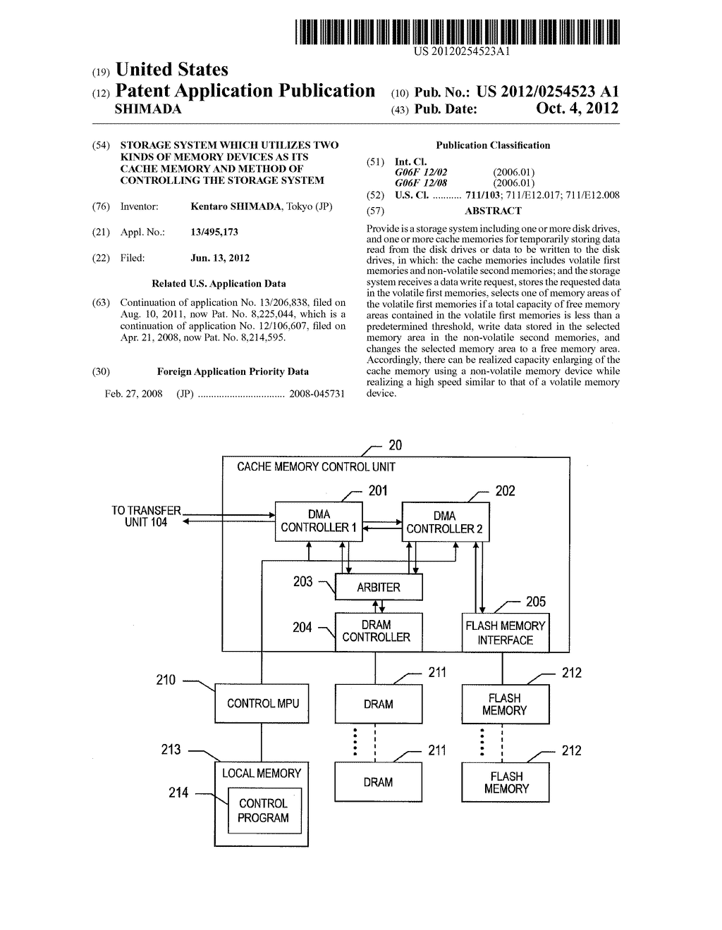 STORAGE SYSTEM WHICH UTILIZES TWO KINDS OF MEMORY DEVICES AS ITS CACHE     MEMORY AND METHOD OF CONTROLLING THE STORAGE SYSTEM - diagram, schematic, and image 01