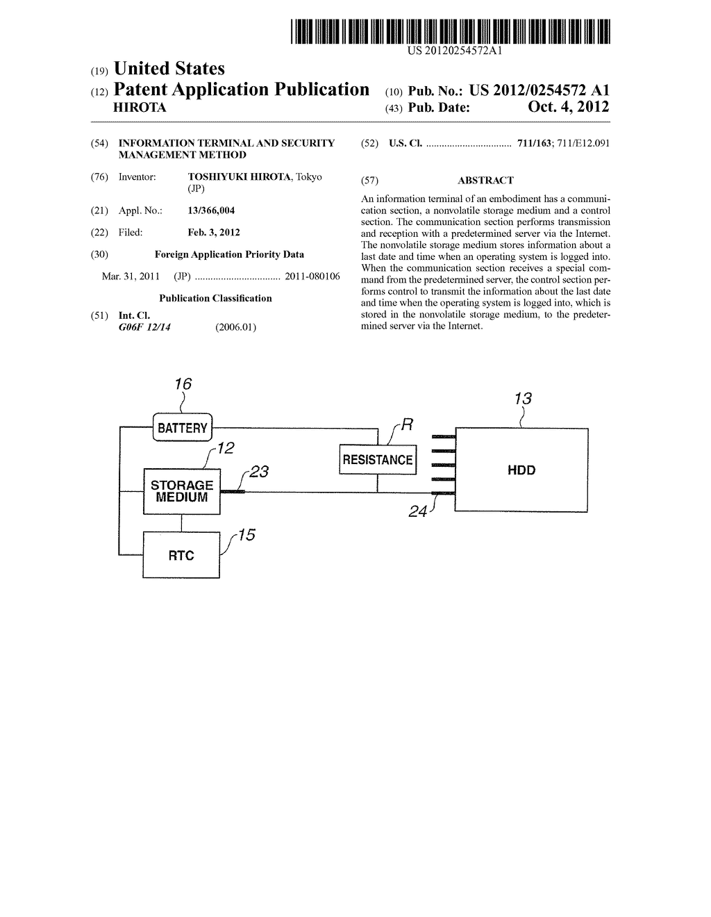 INFORMATION TERMINAL AND SECURITY MANAGEMENT METHOD - diagram, schematic, and image 01