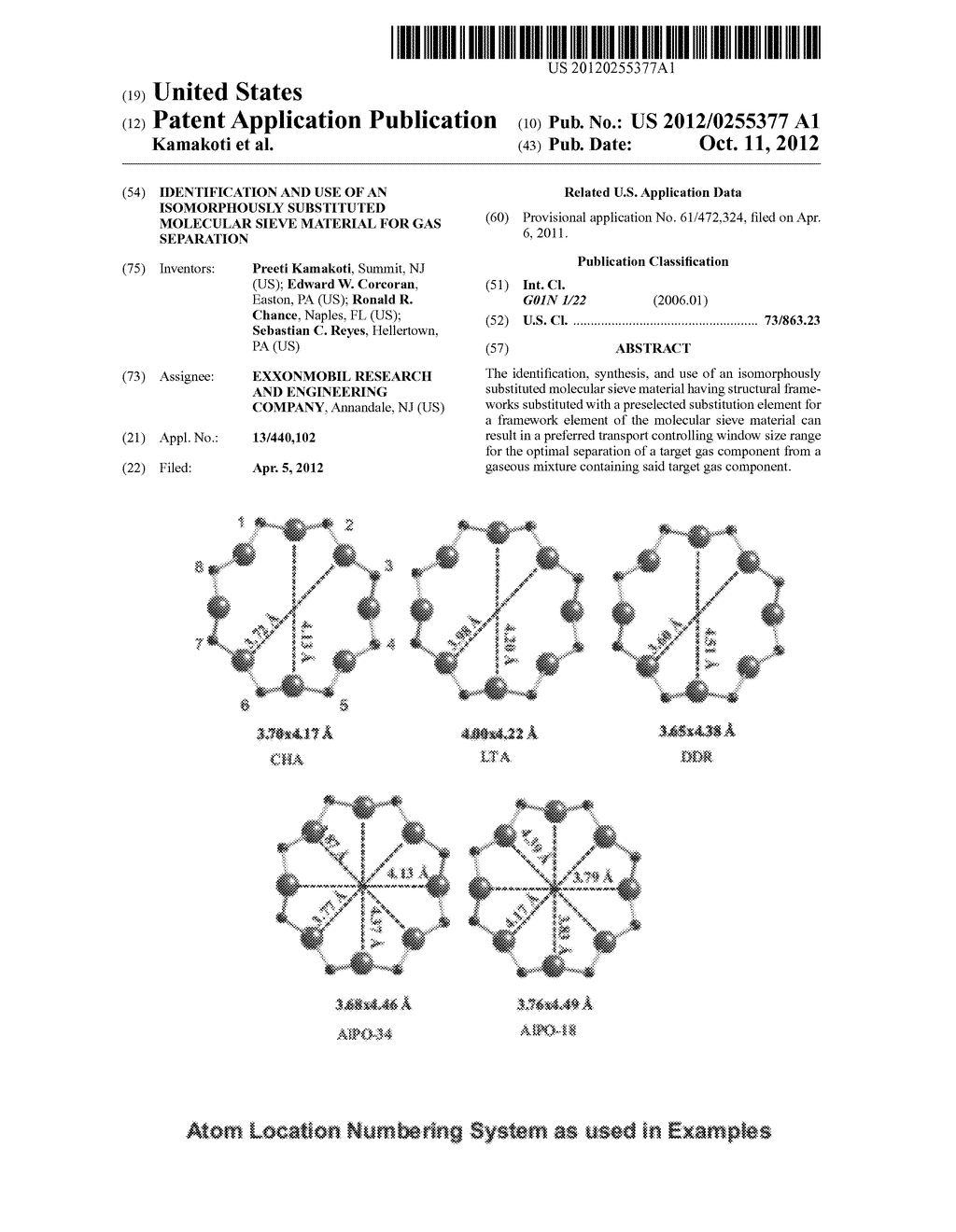 IDENTIFICATION AND USE OF AN ISOMORPHOUSLY SUBSTITUTED MOLECULAR SIEVE     MATERIAL FOR GAS SEPARATION - diagram, schematic, and image 01