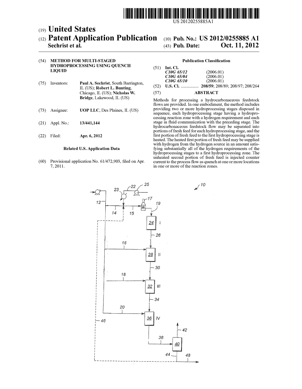 METHOD FOR MULTI-STAGED HYDROPROCESSING USING QUENCH LIQUID - diagram, schematic, and image 01