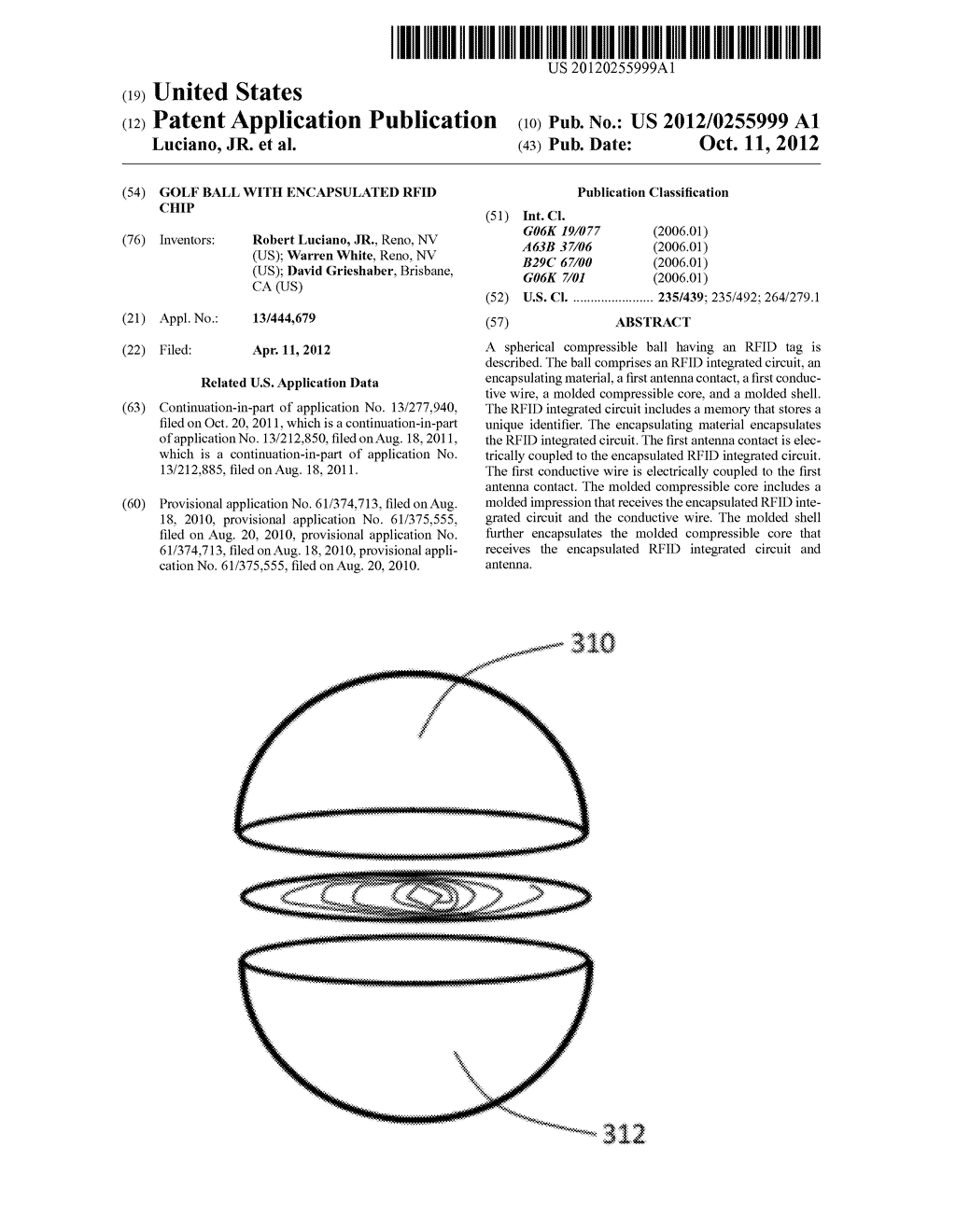 GOLF BALL WITH ENCAPSULATED RFID CHIP - diagram, schematic, and image 01