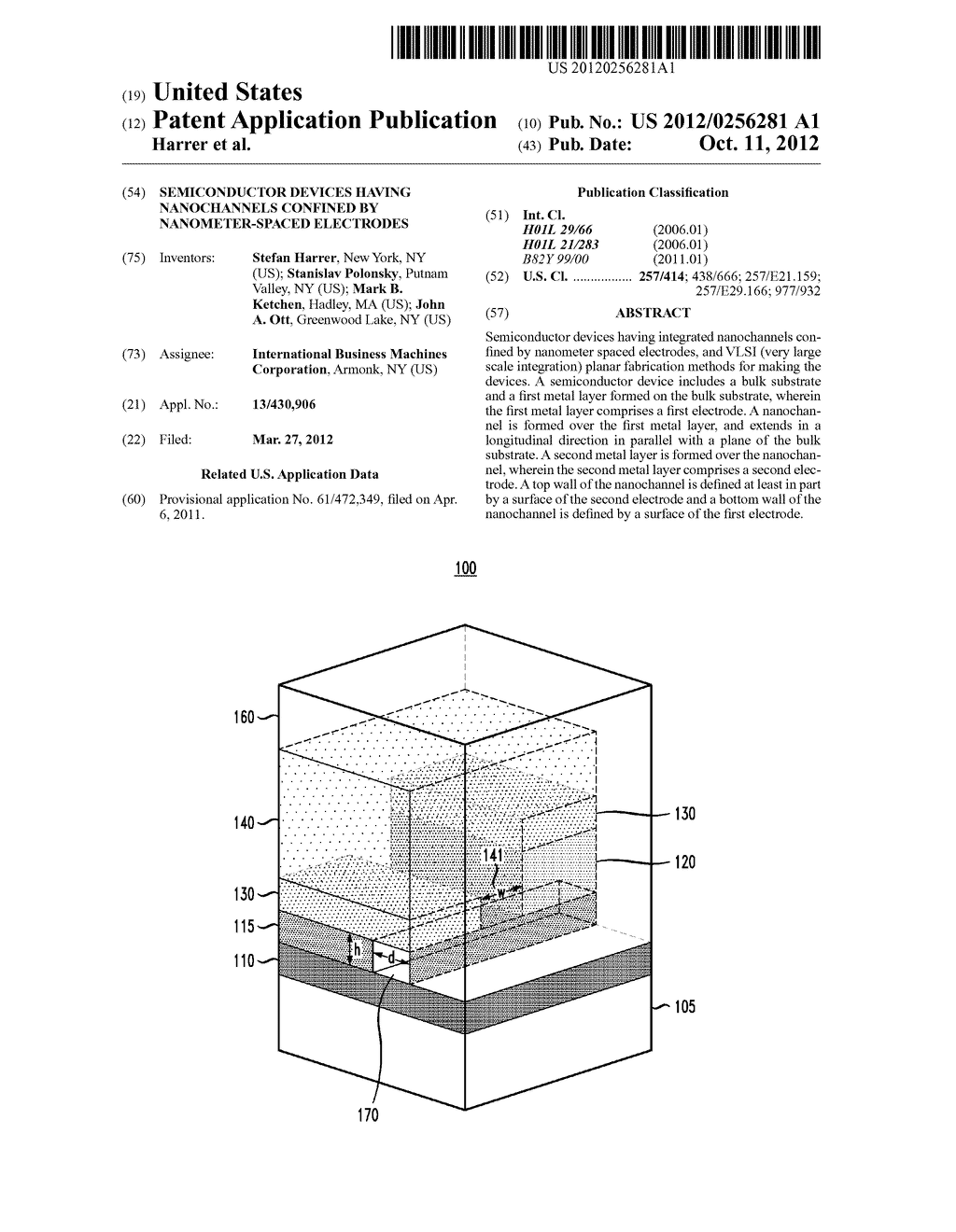 SEMICONDUCTOR DEVICES HAVING NANOCHANNELS CONFINED BY NANOMETER-SPACED     ELECTRODES - diagram, schematic, and image 01