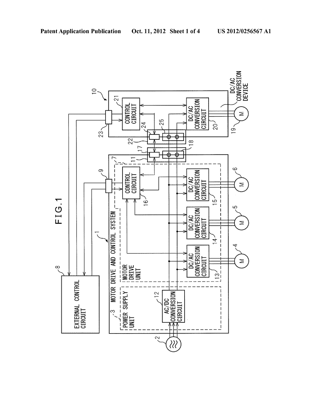 MOTOR DRIVE CONTROL SYSTEM ENABLING CONNECTION OF DIRECT     CURRENT/ALTERNATING CURRENT CONVERSION DEVICE - diagram, schematic, and image 02