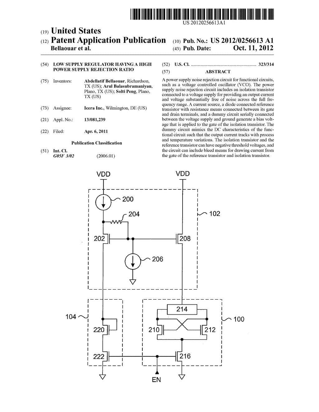 LOW SUPPLY REGULATOR HAVING A HIGH POWER SUPPLY REJECTION RATIO - diagram, schematic, and image 01