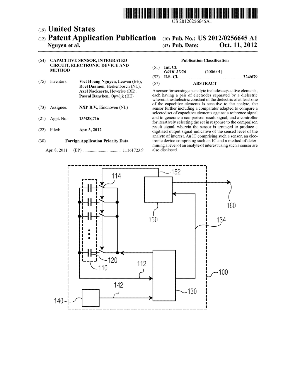 CAPACITIVE SENSOR, INTEGRATED CIRCUIT, ELECTRONIC DEVICE AND METHOD - diagram, schematic, and image 01