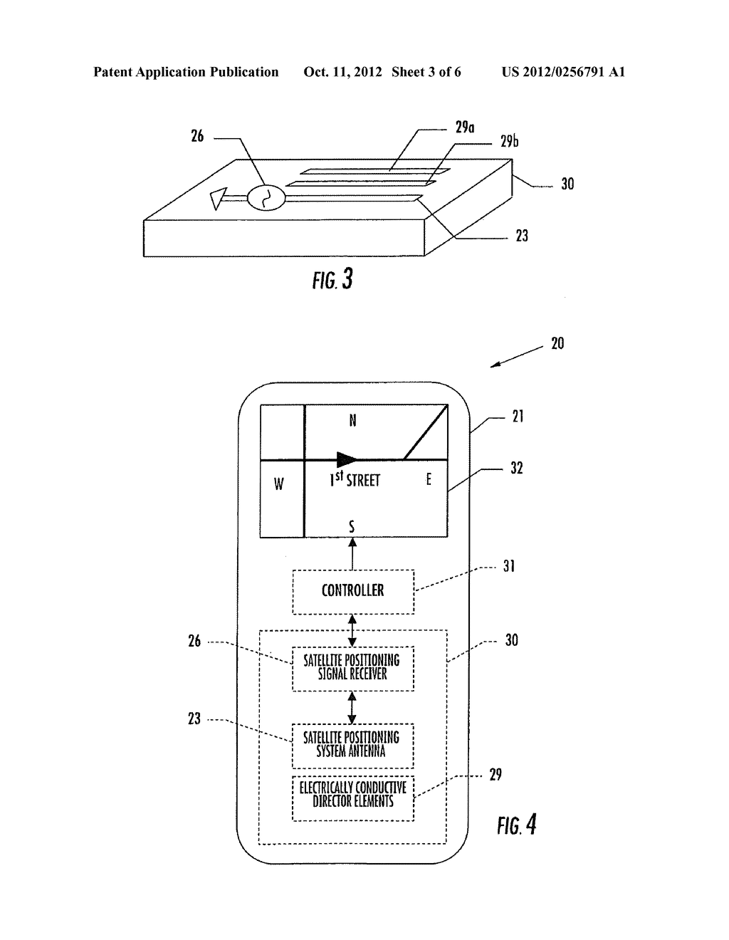 MOBILE WIRELESS COMMUNICATIONS DEVICE COMPRISING A SATELLITE POSITIONING     SYSTEM ANTENNA AND ELECTRICALLY CONDUCTIVE DIRECTOR ELEMENT THEREFOR - diagram, schematic, and image 04