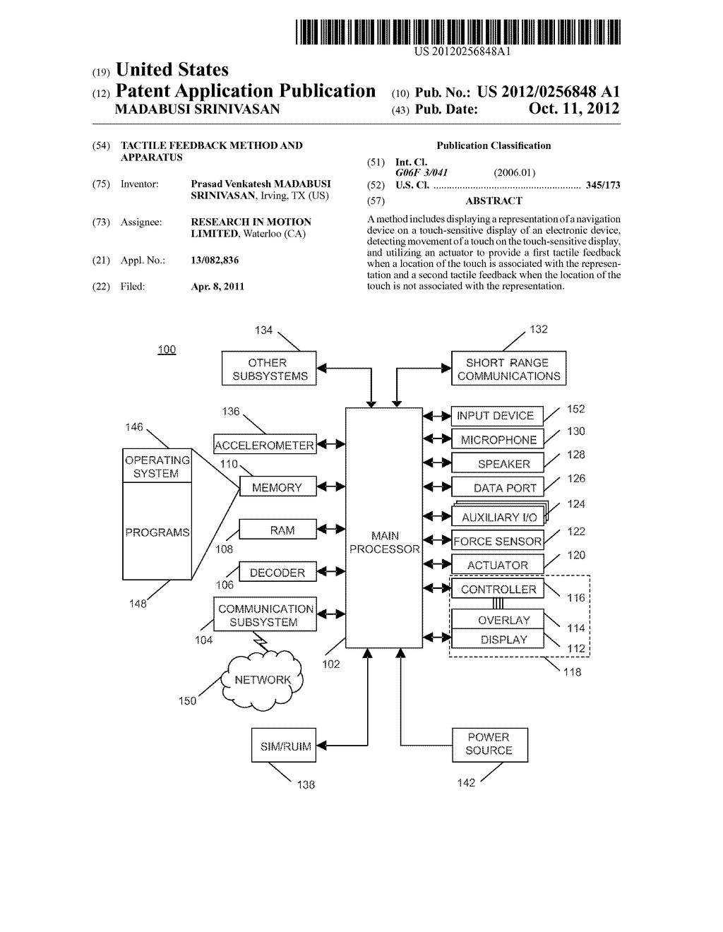 TACTILE FEEDBACK METHOD AND APPARATUS - diagram, schematic, and image 01