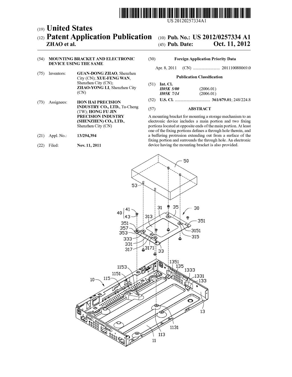 MOUNTING BRACKET AND ELECTRONIC DEVICE USING THE SAME - diagram, schematic, and image 01