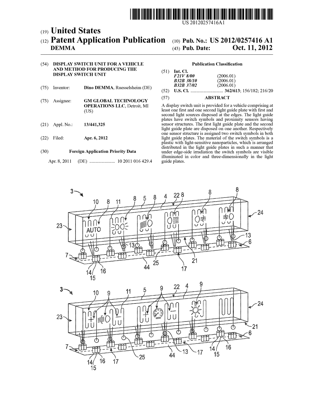 DISPLAY SWITCH UNIT FOR A VEHICLE AND METHOD FOR PRODUCING THE DISPLAY     SWITCH UNIT - diagram, schematic, and image 01