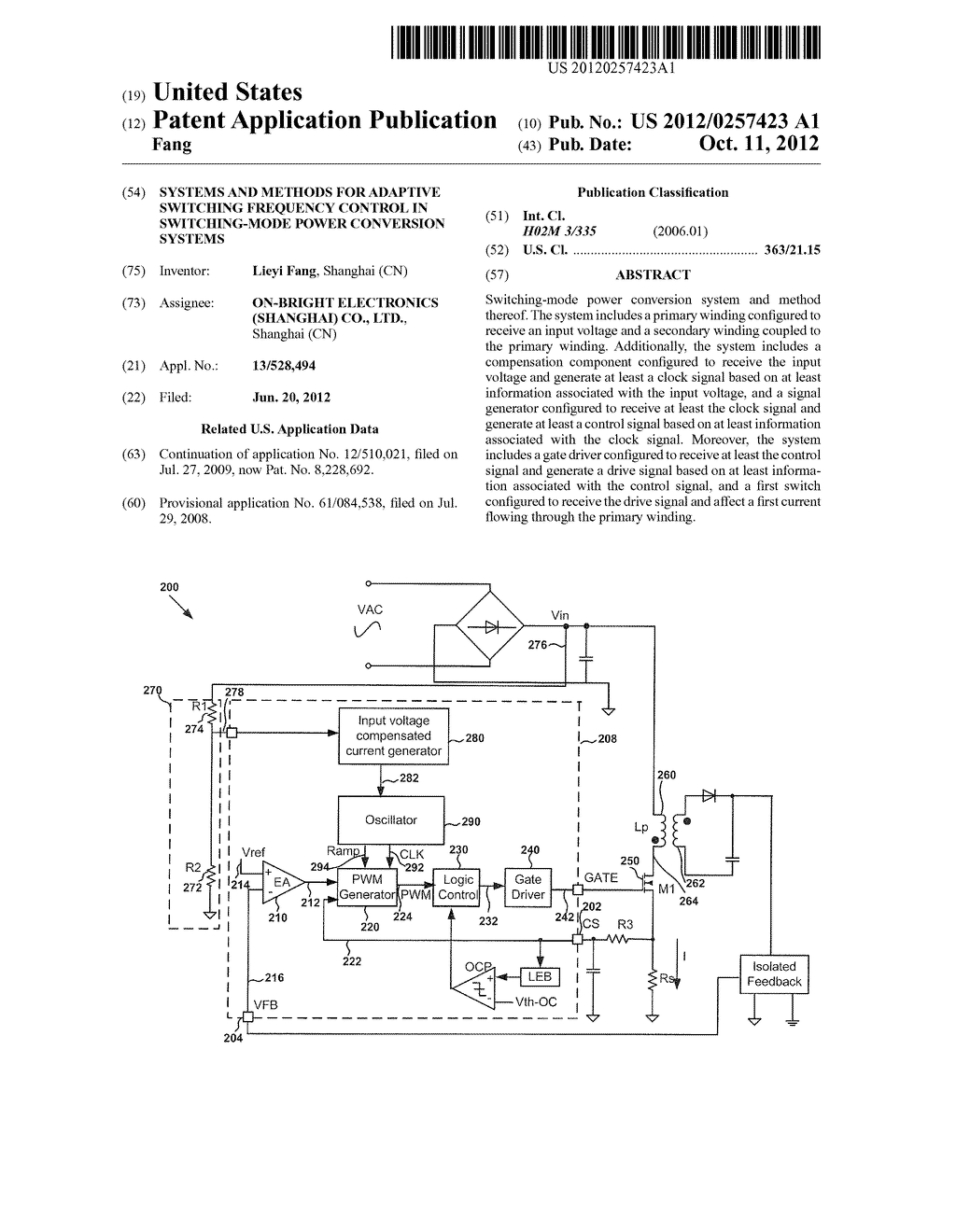 SYSTEMS AND METHODS FOR ADAPTIVE SWITCHING FREQUENCY CONTROL IN     SWITCHING-MODE POWER CONVERSION SYSTEMS - diagram, schematic, and image 01