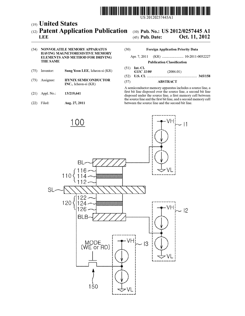 NONVOLATILE MEMORY APPARATUS HAVING MAGNETORESISTIVE MEMORY ELEMENTS AND     METHOD FOR DRIVING THE SAME - diagram, schematic, and image 01