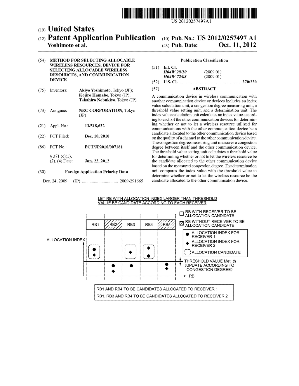 METHOD FOR SELECTING ALLOCABLE WIRELESS RESOURCES, DEVICE FOR SELECTING     ALLOCABLE WIRELESS RESOURCES, AND COMMUNICATION DEVICE - diagram, schematic, and image 01