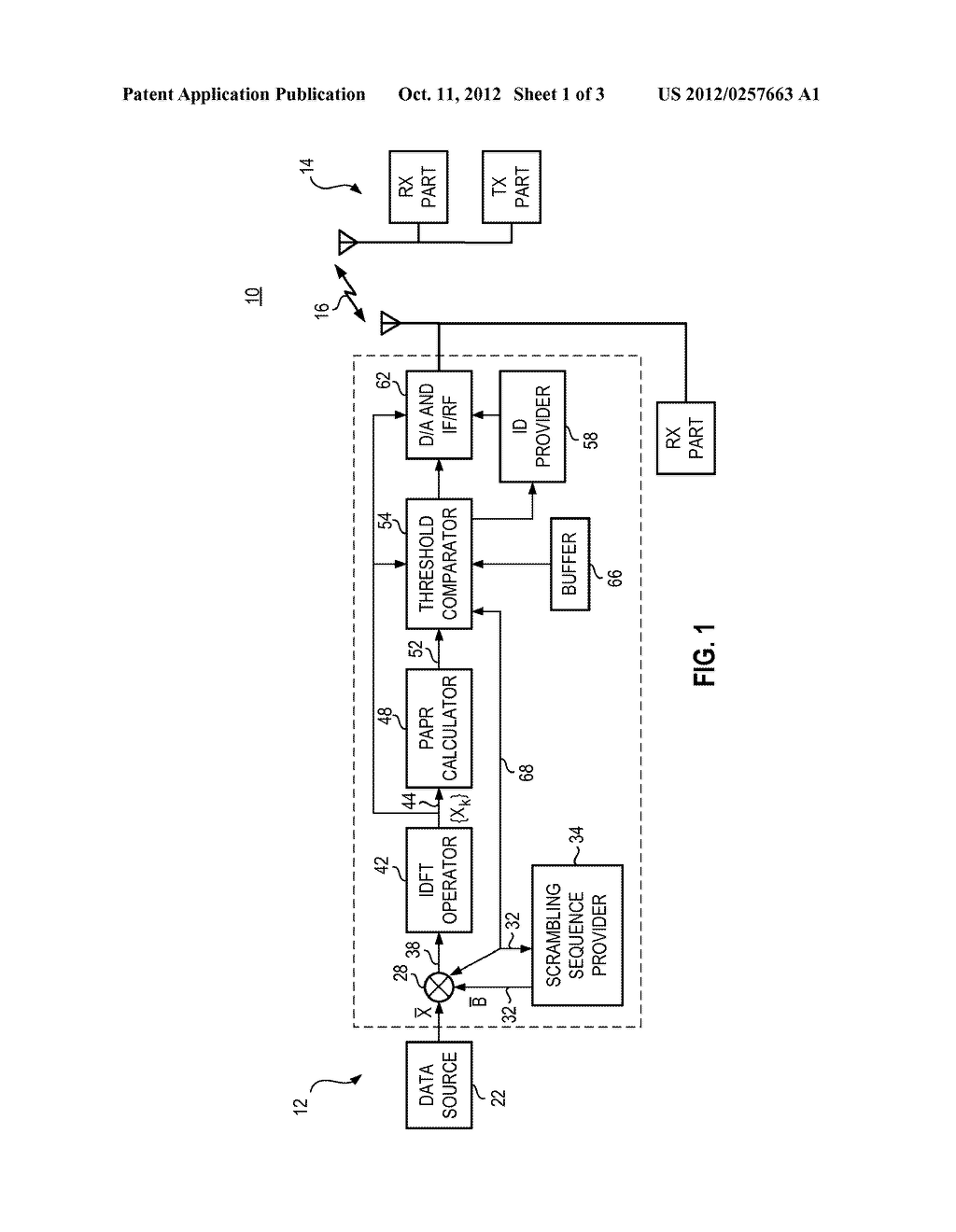 APPARATUS, AND ASSOCIATED METHOD, FOR COMMUNICATING A DATA BLOCK IN A     MULTI CARRIER MODULATION COMMUNICATION SCHEME - diagram, schematic, and image 02