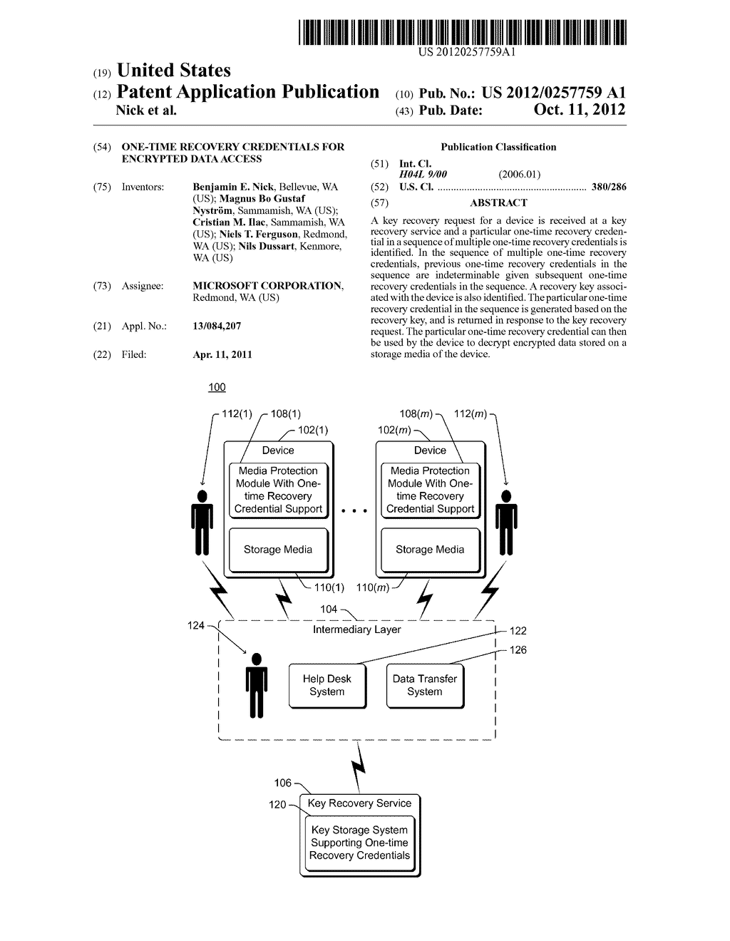 ONE-TIME RECOVERY CREDENTIALS FOR ENCRYPTED DATA ACCESS - diagram, schematic, and image 01