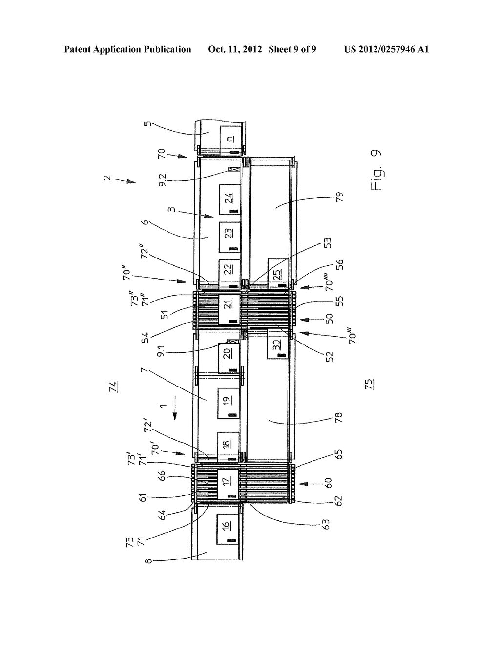 METHOD AND DEVICE FOR REMOVING AT LEAST ONE BOOK BLOCK FROM AND/OR     SUPPLYING AT LEAST ONE BOOK TO A CONVEYING SECTION OF A BOOK PRODUCTION     LINE - diagram, schematic, and image 10
