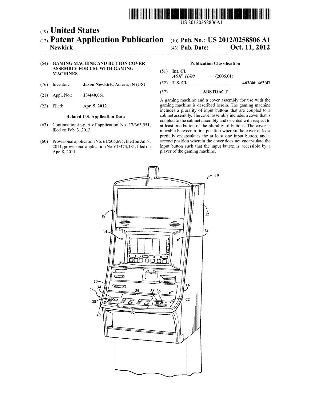 GAMING MACHINE AND BUTTON COVER ASSEMBLY FOR USE WITH GAMING MACHINES - diagram, schematic, and image 01