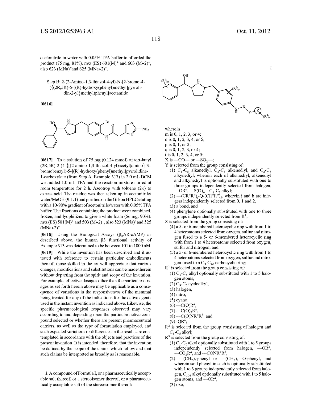 HYDROXYMETHYL PYRROLIDINES AS BETA 3 ADRENERGIC RECEPTOR AGONISTS - diagram, schematic, and image 119