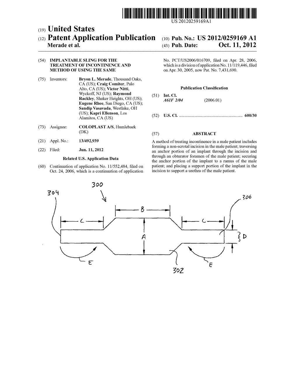 IMPLANTABLE SLING FOR THE TREATMENT OF INCONTINENCE AND METHOD OF USING     THE SAME - diagram, schematic, and image 01