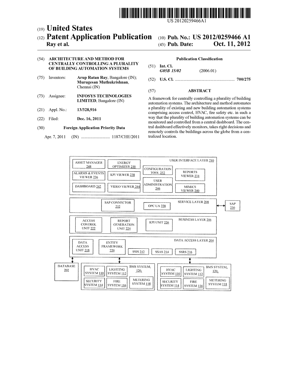 ARCHITECTURE AND METHOD FOR CENTRALLY CONTROLLING A PLURALITY OF BUILDING     AUTOMATION SYSTEMS - diagram, schematic, and image 01