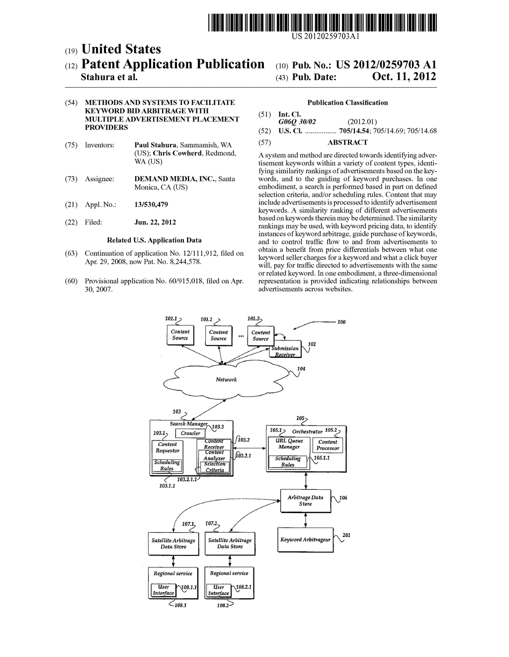 Methods and Systems to Facilitate Keyword Bid Arbitrage with Multiple     Advertisement Placement Providers - diagram, schematic, and image 01