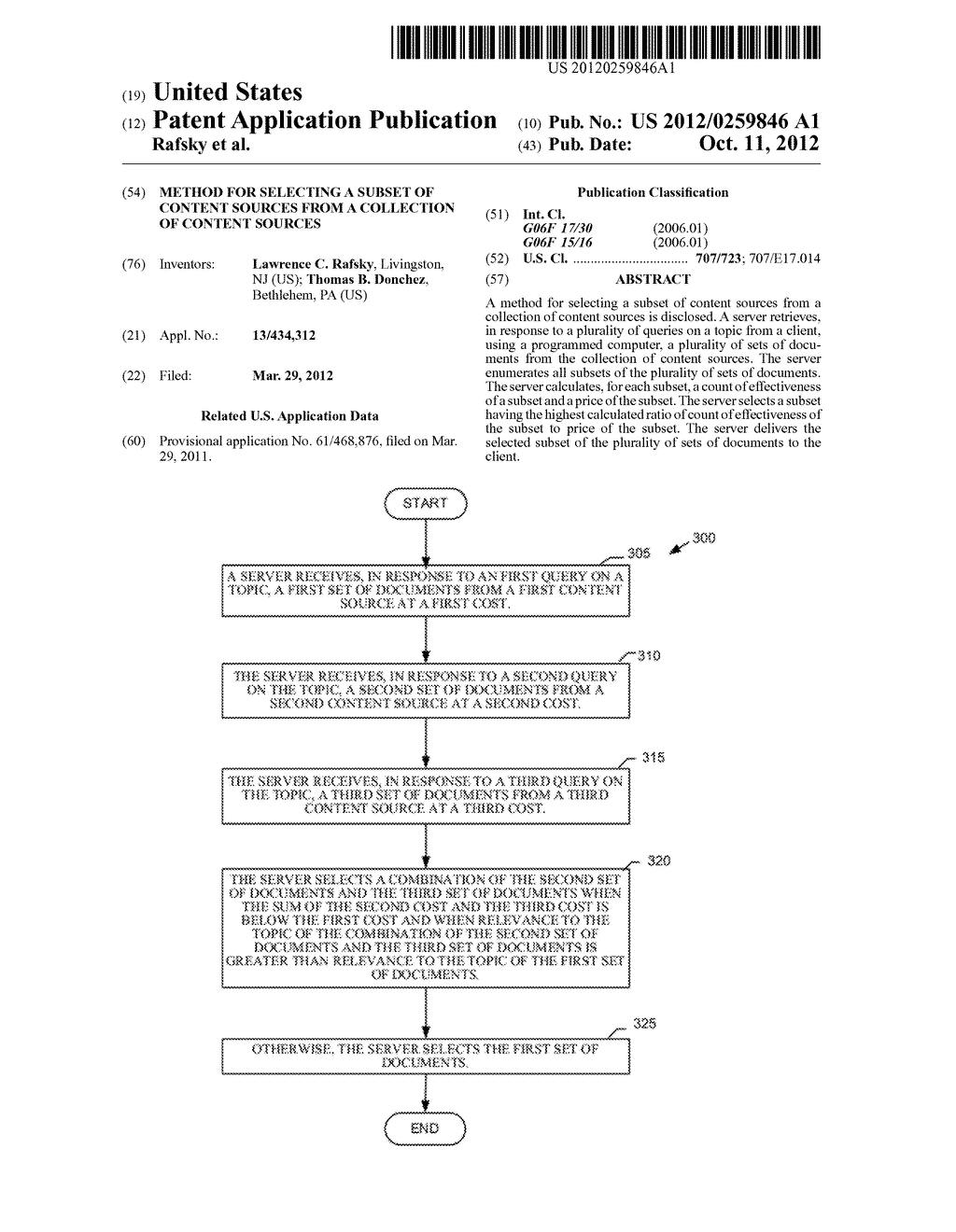 METHOD FOR SELECTING A SUBSET OF CONTENT SOURCES FROM A COLLECTION OF     CONTENT SOURCES - diagram, schematic, and image 01