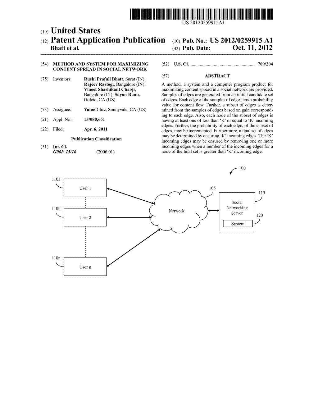 METHOD AND SYSTEM FOR MAXIMIZING CONTENT SPREAD IN SOCIAL NETWORK - diagram, schematic, and image 01