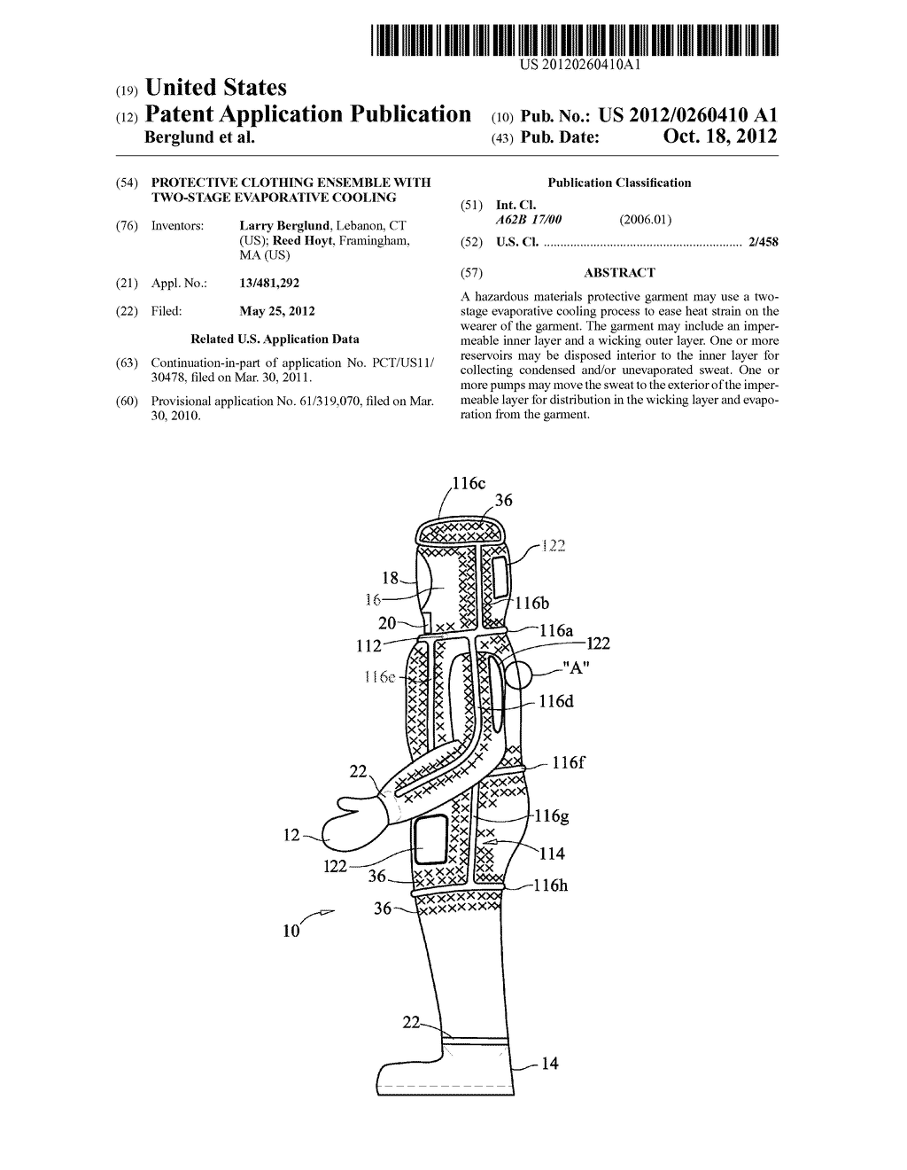 PROTECTIVE CLOTHING ENSEMBLE WITH TWO-STAGE EVAPORATIVE COOLING - diagram, schematic, and image 01